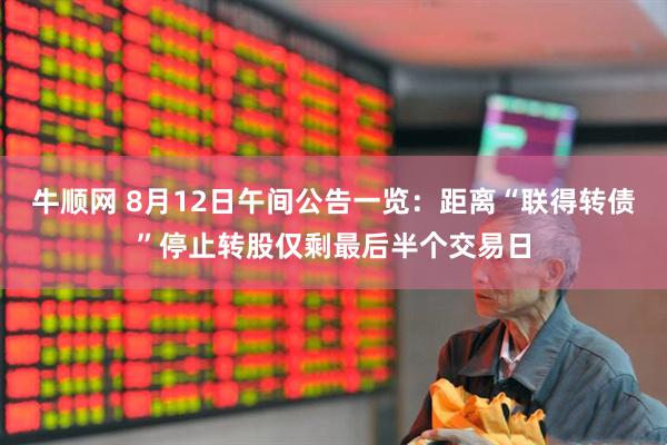 牛顺网 8月12日午间公告一览：距离“联得转债”停止转股仅剩最后半个交易日